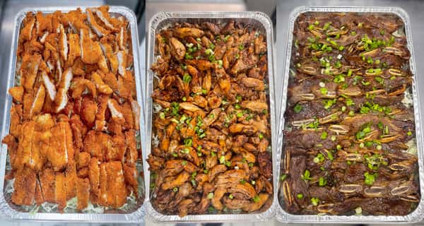 Party Trays. Chicken Katsu, BBQ Chicken, Kalbi Short ribs