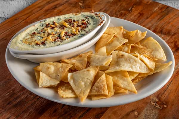 Spinach Artichoke Dip with House made fried flour tortilla chips