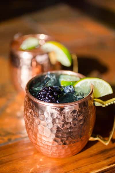 moscow mules in assorted flavors on the bar