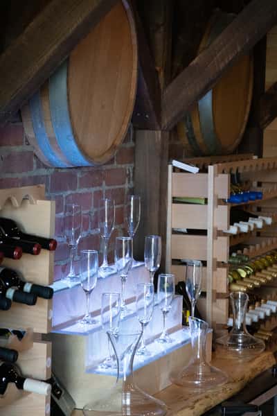 wine glasses and wine bottle display