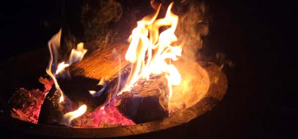 A roaring fire