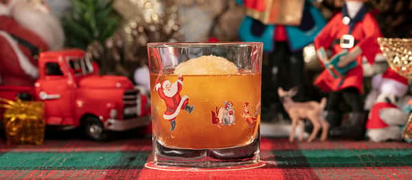 snow ball old fasioned in a festive rocks glass
