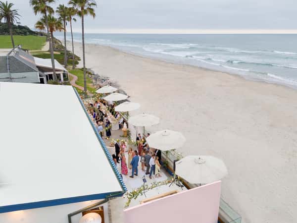 Aerial view of event space setup for a wedding