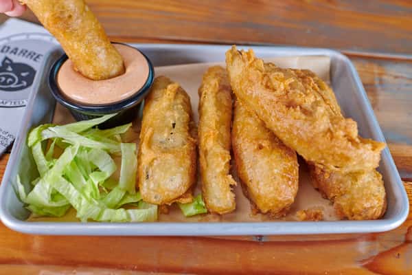 Hand battered and fried golden brown
