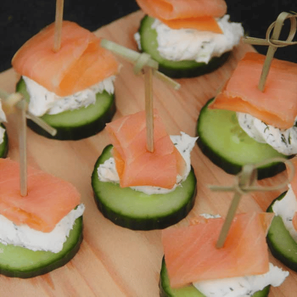 Smoked Salmon on Cucumber Rounds*