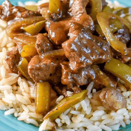 Greek Marinated Beef Tips Over Rice Hot Box Meal