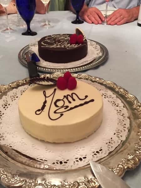 Happy birthday Mom cakes on a table