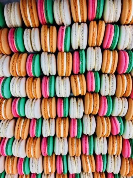 Assortment of flavored macaroons on a tray