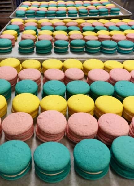 Assortment of flavored macaroons on a tray