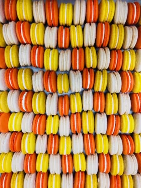 Assortment of flavored macaroons on a tray