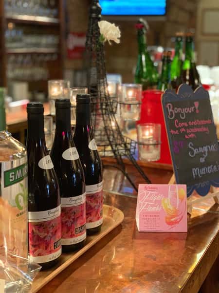 Bottles of wine on a bar-top