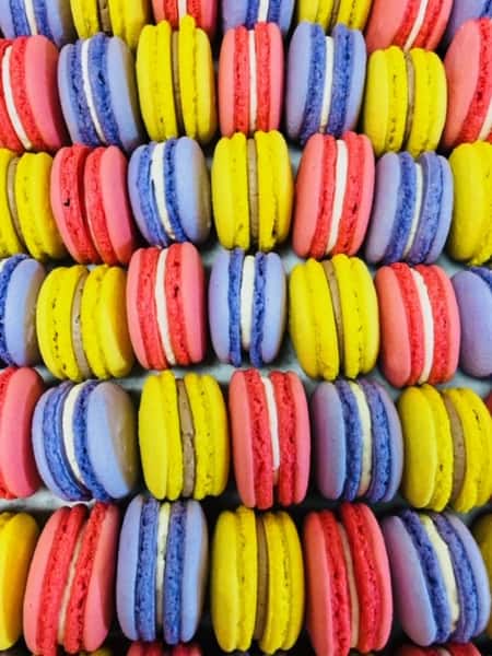 Assortment of flavored macaroons on a tray