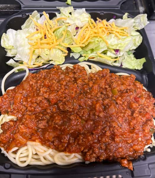 spaghetti and salad