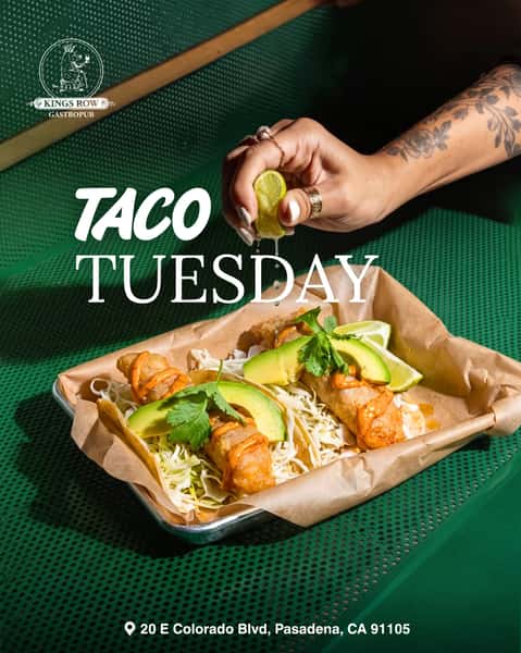 Taco Tuesday at Kings Row 🌮

Crispy fish tacos, fresh lime, and a good excuse to stop by.

📍20 E Colorado Blvd, Pasadena, CA 91105

#KingsRowGastropub #TacoTuesday #PasadenaEats #OldTownPasadena #Taco