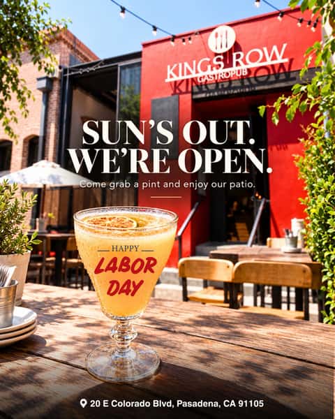 Sun’s out, patio’s open. ☀️

Come grab a cold drink, enjoy the weather, and spend Labor Day with us at Kings Row.

📍20 E Colorado Blvd, Pasadena, CA 91105

#kingsrowgastropub #pasadena #califonia #laborday