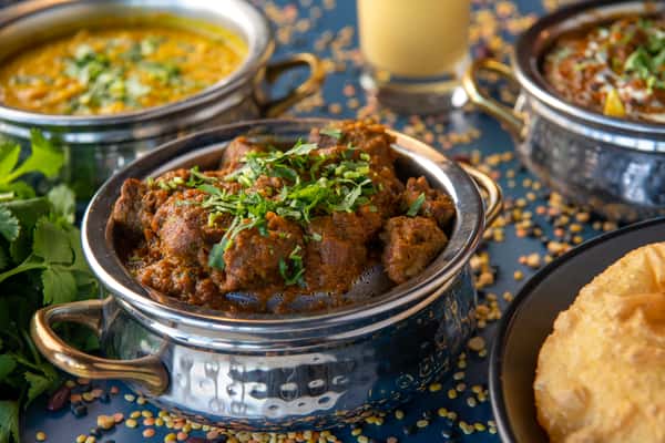 Food in a silver bowl