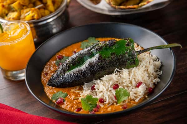 Dish with a charred pepper