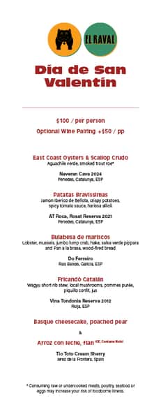 El Raval Valentines Menu