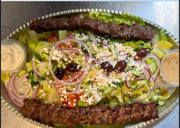 Koobideh Over Greek Salad
