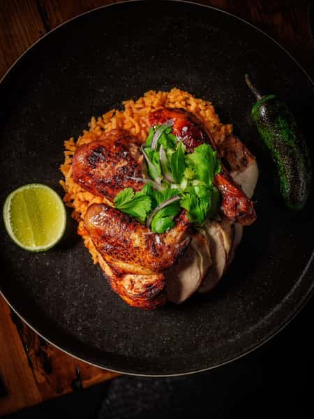 Top view meat dish with garnish