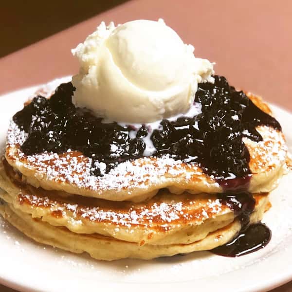 pancakes with syrup and ice cream