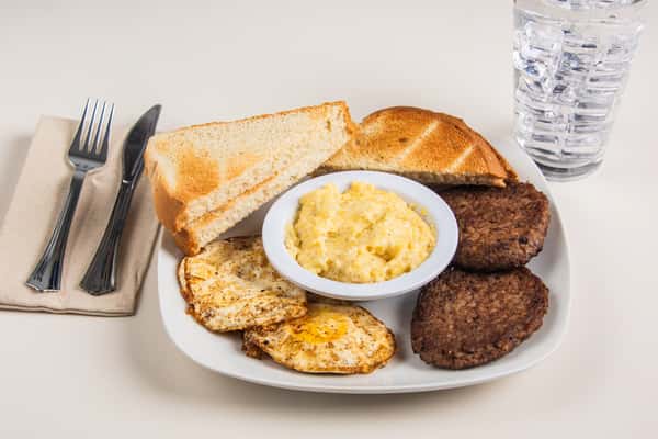 Eggs(2), Sausage(2), Cheesy Grits & Toast(2)