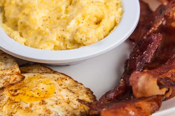Eggs Bacon Cheesy Grits And Toast