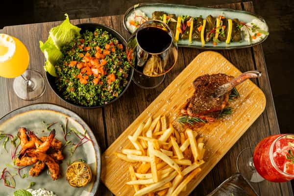 steak and fries, salad and more