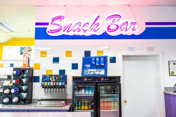 snack bar with neon sign