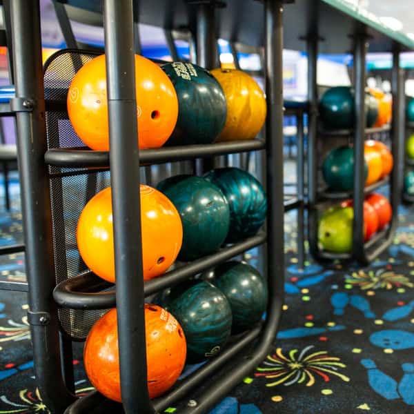 racks of bowling balls