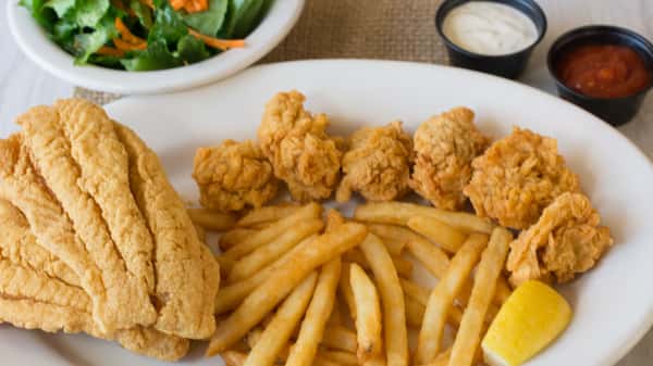 2 piece Catfish 6 Oysters