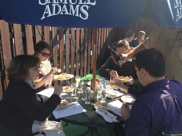 People dining at an outdoor patio