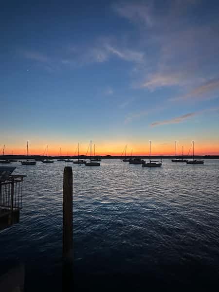 Waterfront view at sunset