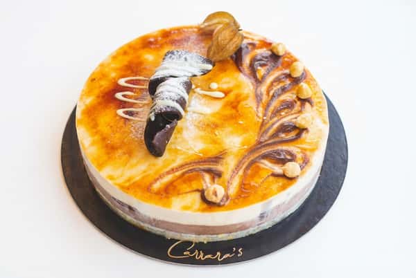 Close up of baked cream cake