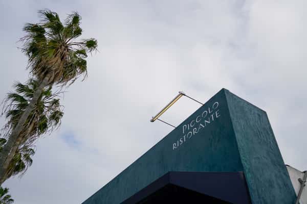 palm tree, clouds, and corner of building
