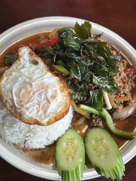 Pad Gra Pao with Egg ( Thai Style )
