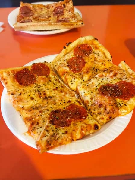 Square slices of pizza