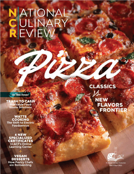 Closeup photo of pizza for the National Culinary Review with text about the articles.