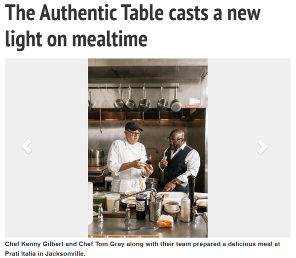 Photo of Chef Tom Gray and the team from the Ponte Vedra Recorder in the kitchen at Prati italia.