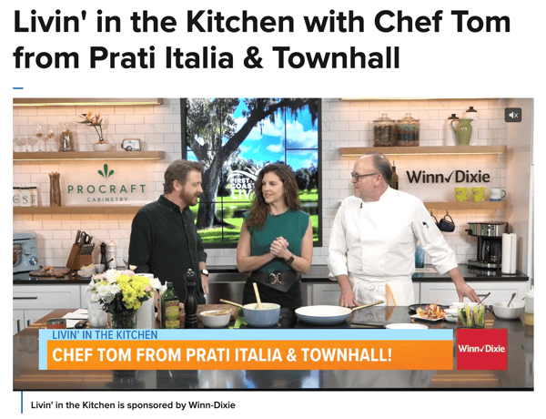 Set of First Coast Living with hosts David, Jordan and guest Chef Tom Gray