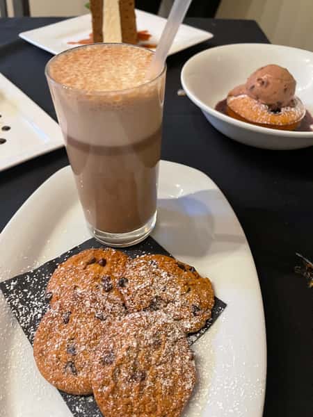 fresh baked chocolate chip cookies and house made egg whip