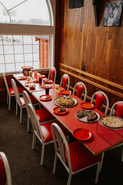 seats with food on the table
