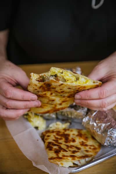 Sausage, Scrambled Egg and Cheese Quesadilla