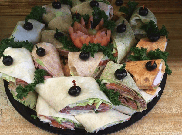Assorted wraps on catering platter