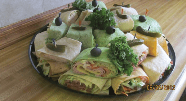 Assorted wraps on catering platter