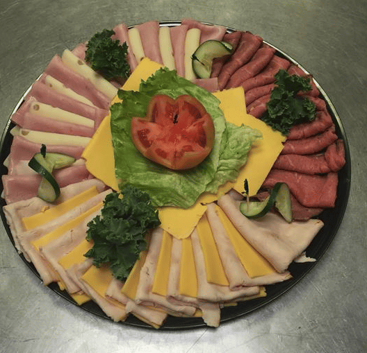Assorted meats and cheese party tray.