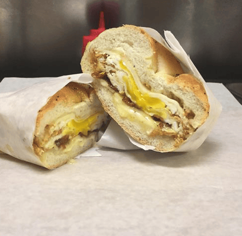 Bacon, egg, and cheese on a roll
