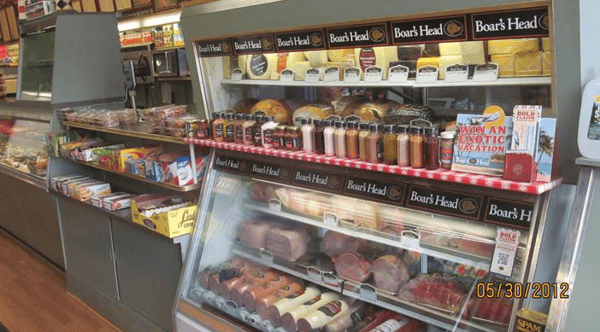Interior of Deli with shelves of condiments