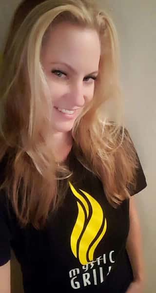 girl wearing mystic grill shirt