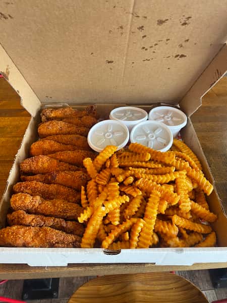 Tenders, slaw and fries